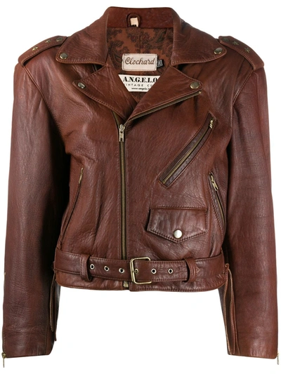 Pre-owned A.n.g.e.l.o. Vintage Cult 1980s Leather Biker Jacket In Brown