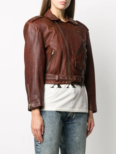 Pre-owned A.n.g.e.l.o. Vintage Cult 1980s Leather Biker Jacket In Brown