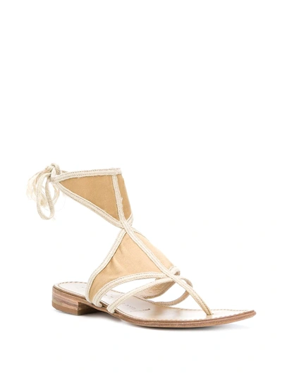 Pre-owned Prada 2000s Cutout Flat Sandals In Neutrals