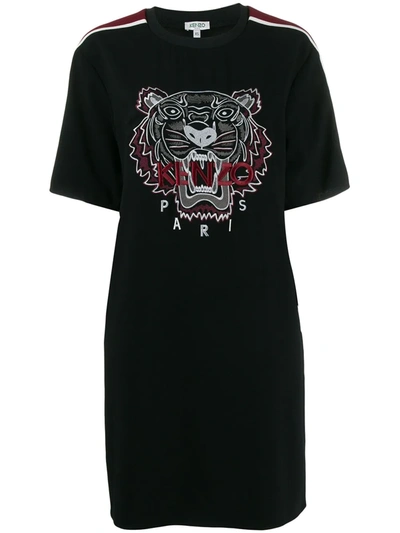 Shop Kenzo Tiger Embroidered T-shirt Dress In Black