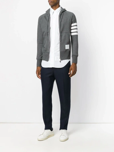 Shop Thom Browne Engineered 4-bar Zip-up Jersey Hoodie In Grey