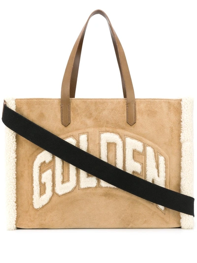 Shop Golden Goose Textured Fleece Logo Tote Bag In Neutrals