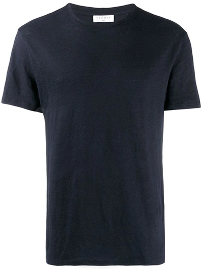 Shop Sandro Round-neck Linen T-shirt In Blue