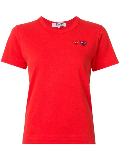 Shop Comme Des Garçons Play Embroidered Heart T-shirt In Red