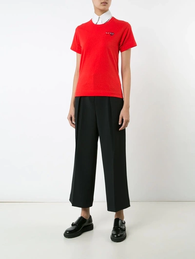 Shop Comme Des Garçons Play Embroidered Heart T-shirt In Red