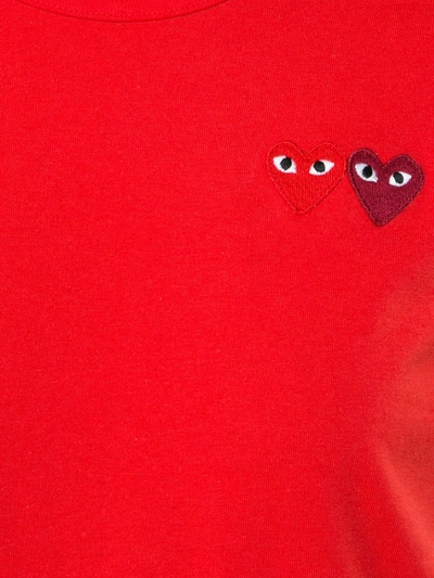 Shop Comme Des Garçons Play Embroidered Heart T-shirt In Red