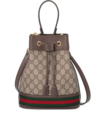 Shop Gucci Small Ophidia Bucket Bag In Neutrals