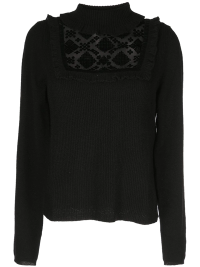Shop Onefifteen Sheer Flocked-panel Knitted Jumper In Black