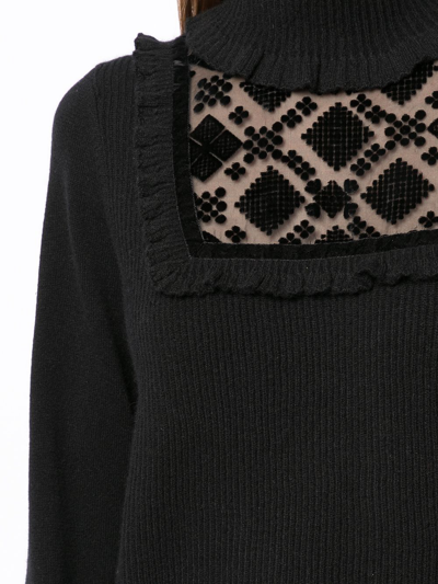 Shop Onefifteen Sheer Flocked-panel Knitted Jumper In Black