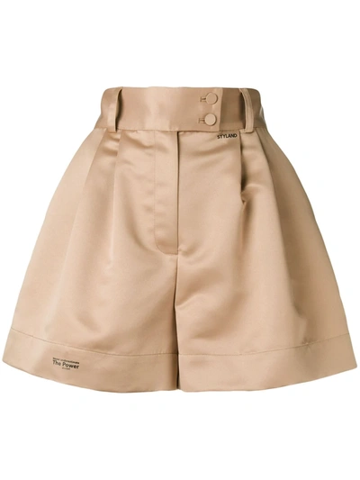 Shop Styland Flared High-waisted Shorts In Brown