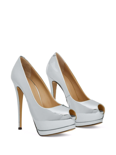 Shop Giuseppe Zanotti Sharon 130mm Peep-toe Pumps In Silver