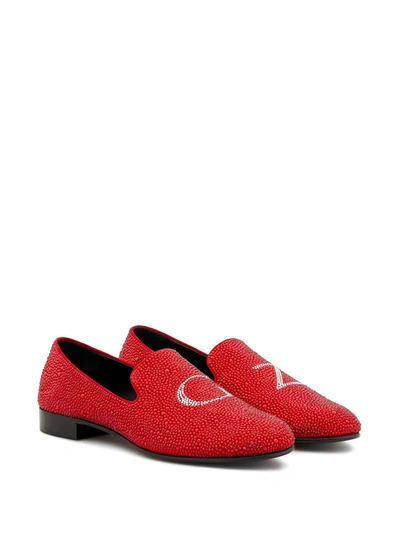 Shop Giuseppe Zanotti Crystal-embellished Loafers In Red