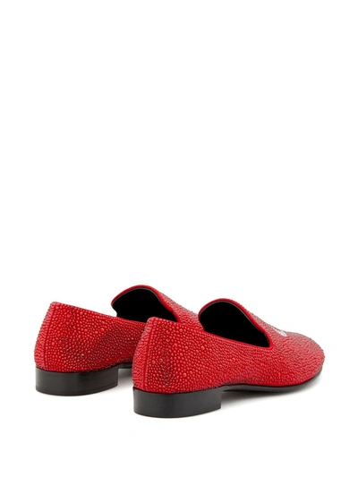 Shop Giuseppe Zanotti Crystal-embellished Loafers In Red
