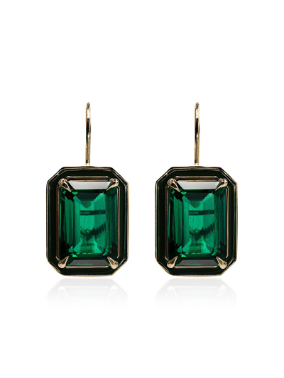 Shop Alison Lou 14kt Gold Emerald Earrings In Green