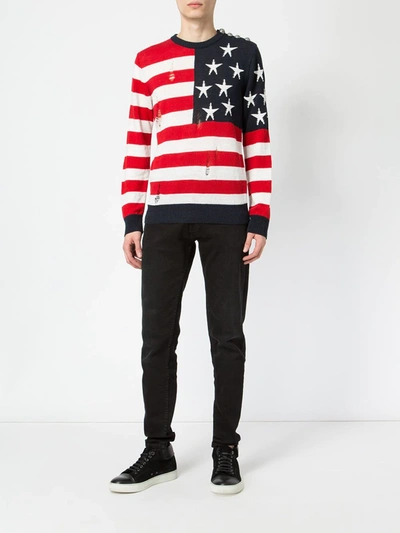 Shop Balmain Usa Flag Jumper In Red