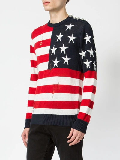 Shop Balmain Usa Flag Jumper In Red