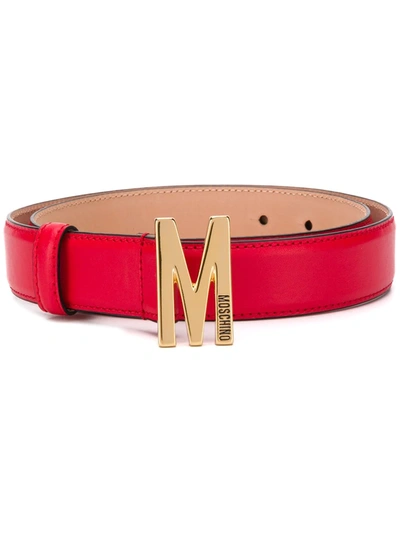 Shop Moschino Logo Plaque Belt In Red