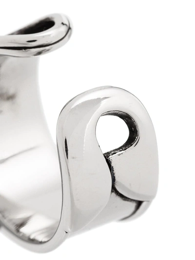 Shop Alexander Mcqueen Engraved Safety-pin Ring In Silver