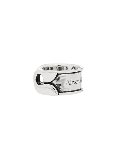 Shop Alexander Mcqueen Engraved Safety-pin Ring In Silver