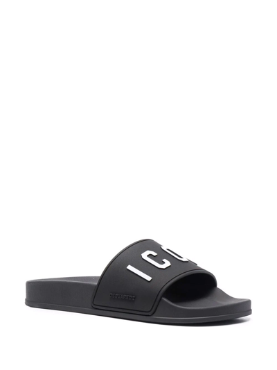 Shop Dsquared2 Icon-print Slip-on Slides In Black