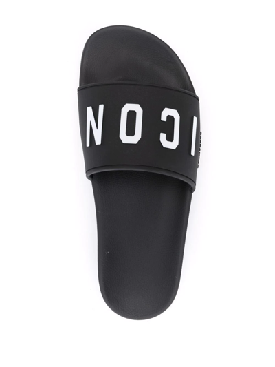 Shop Dsquared2 Icon-print Slip-on Slides In Black