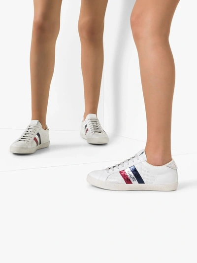 Shop Moncler Alyssa Leather Sneakers In White