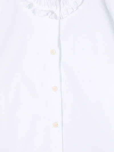Shop Il Gufo Ruffle Neck Curved Hem Shirt In White
