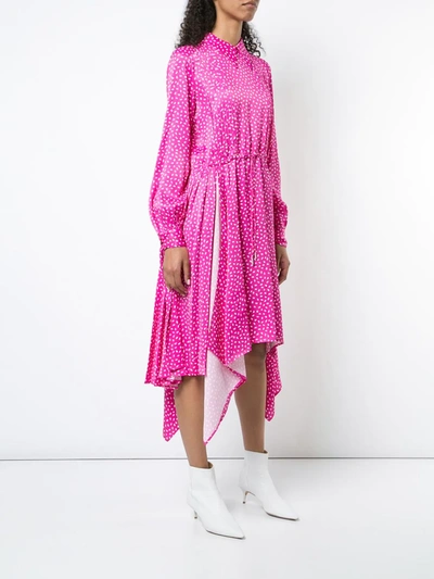 Off-white Dot-print Drawstring Satin Dress With Hanky Hem In Pink