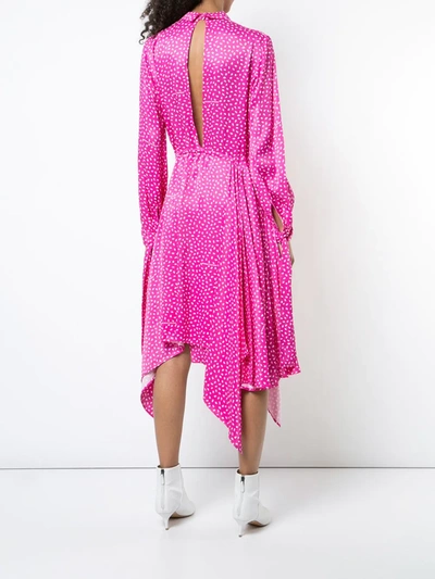 Off-white Dot-print Drawstring Satin Dress With Hanky Hem In Pink