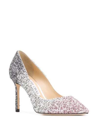 Shop Jimmy Choo Romy 85mm Glitter-embellished Pumps In Silver