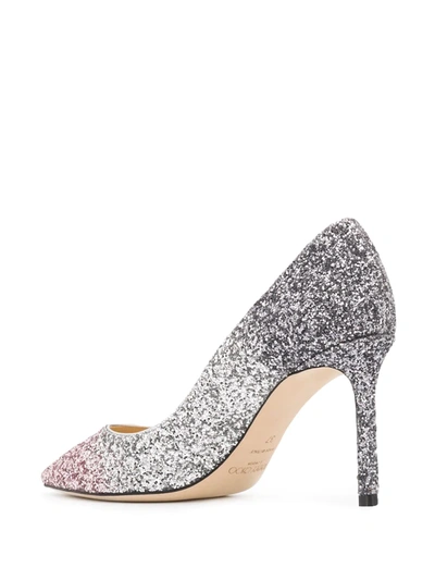 Shop Jimmy Choo Romy 85mm Glitter-embellished Pumps In Silver