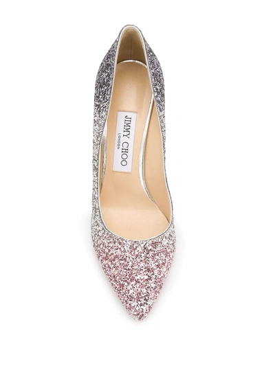 Shop Jimmy Choo Romy 85mm Glitter-embellished Pumps In Silver