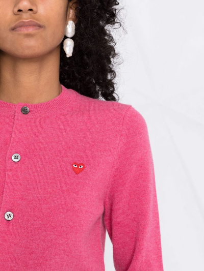 Comme Des Garçons Play Pink Wool Layered Double Heart Cardigan In Rosa