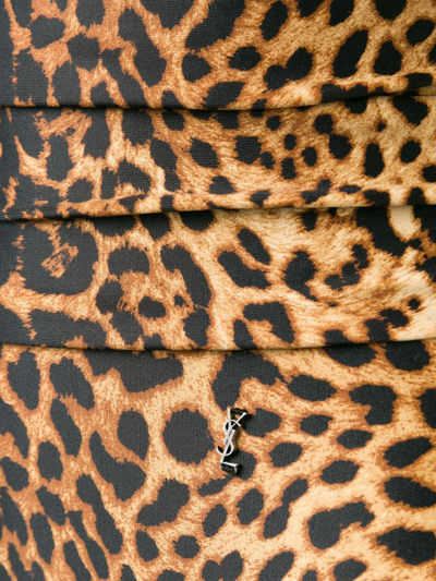Shop Saint Laurent Leopard-print Asymmetric Swimsuit In Black