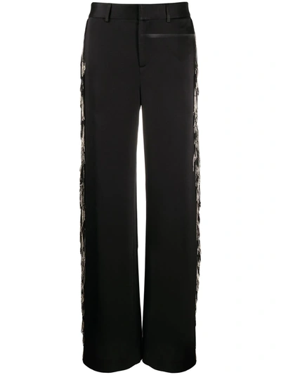 Shop Monse Fringed Satin Wide-leg Tuxedo Trousers In Black