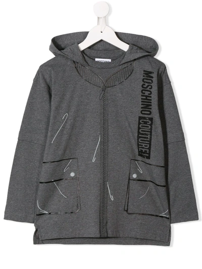 Shop Moschino Logo Print Hoodie In Grey