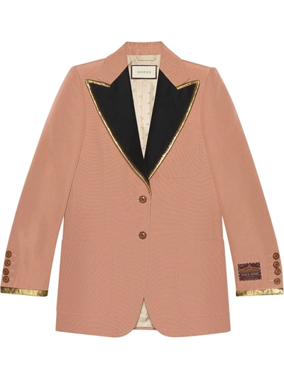 Shop Gucci Cotton Viscose Faille Jacket With Label In Pink