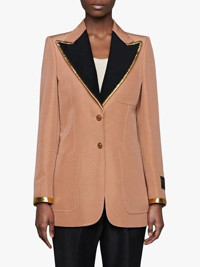 Shop Gucci Cotton Viscose Faille Jacket With Label In Pink