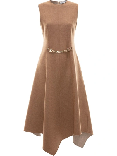 Shop Jw Anderson Chain Detail Asymmetric Dress In Neutrals