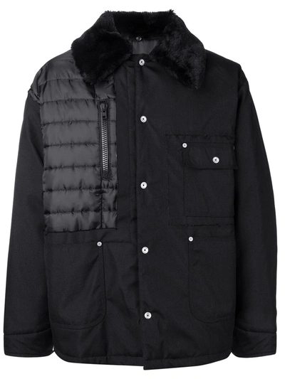 Shop Maison Margiela Furry Collared Coat In Black