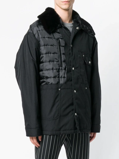 Shop Maison Margiela Furry Collared Coat In Black