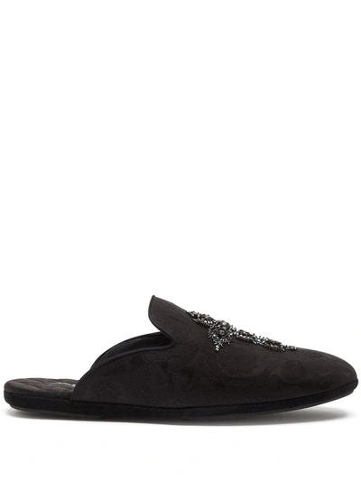Shop Dolce & Gabbana Young Pope Cross-embroidered Slippers In Black