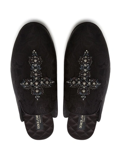 Shop Dolce & Gabbana Young Pope Cross-embroidered Slippers In Black