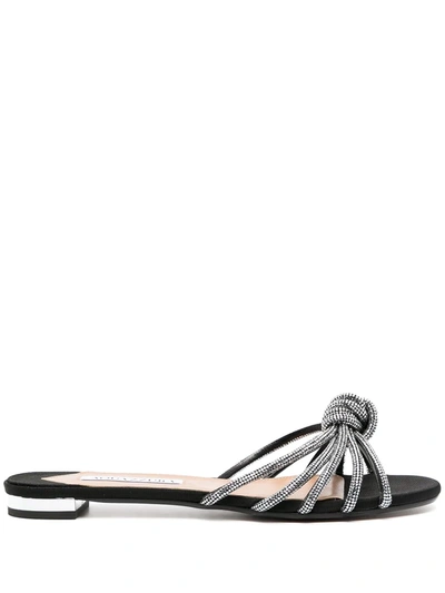Shop Aquazzura Crystal-embellished Knot-detail Sandals In Black