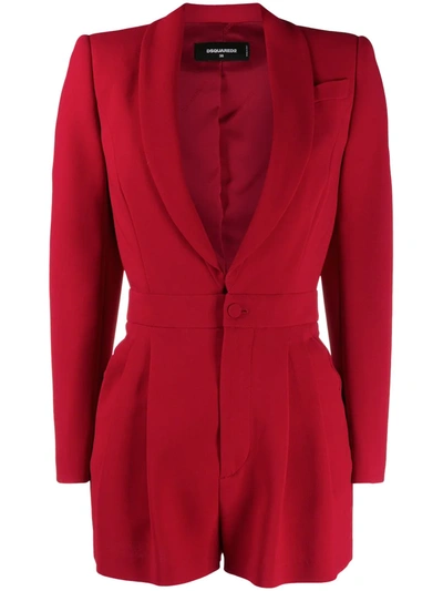 Shop Dsquared2 Long-sleeved Pleat-detail Playsuit In Red