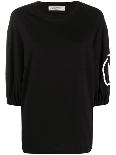 Shop Valentino Vlogo Puff Sleeves T-shirt In Black