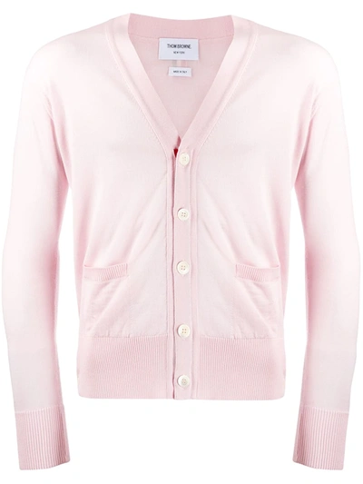 Shop Thom Browne 4-bar V-neck Merino Cardigan In Pink