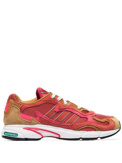 ADIDAS ORANGE TEMPER RUN SUBTLE 90S LEATHER AND SUEDE LOW-TOP SNEAKERS - 橘色