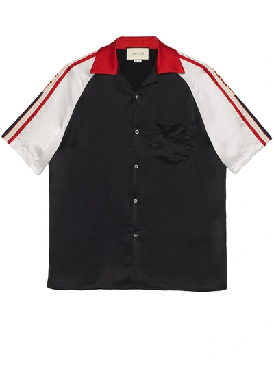 Shop Gucci Acetate Bowling Shirt With  Stripe In Black