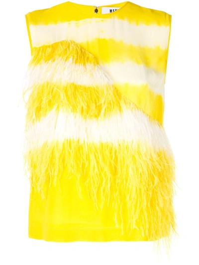 Shop Msgm Feather Embellished Top In Yellow